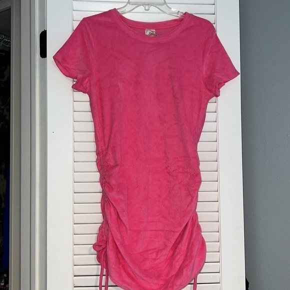 VS Pink Beach Terry Ruched Side Dress size large Capri Pink casual coverup beach - Picture 6 of 7
